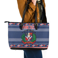 Personalized Dominican Republic Christmas Leather Tote Bag Dominicana Coat Of Arms Christmas Pattern - Wonder Print Shop