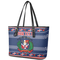 Personalized Dominican Republic Christmas Leather Tote Bag Dominicana Coat Of Arms Christmas Pattern - Wonder Print Shop