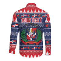 Personalized Dominican Republic Christmas Long Sleeve Button Shirt Dominicana Coat Of Arms Christmas Pattern - Wonder Print Shop