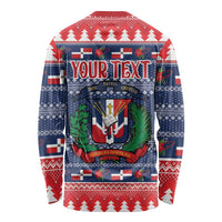 Personalized Dominican Republic Christmas Long Sleeve Shirt Dominicana Coat Of Arms Christmas Pattern - Wonder Print Shop
