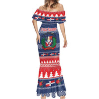 Personalized Dominican Republic Christmas Mermaid Dress Dominicana Coat Of Arms Christmas Pattern - Wonder Print Shop