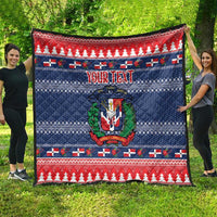 Personalized Dominican Republic Christmas Quilt Dominicana Coat Of Arms Christmas Pattern - Wonder Print Shop