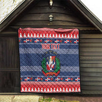 Personalized Dominican Republic Christmas Quilt Dominicana Coat Of Arms Christmas Pattern - Wonder Print Shop