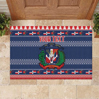 Personalized Dominican Republic Christmas Rubber Doormat Dominicana Coat Of Arms Christmas Pattern - Wonder Print Shop