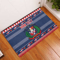 Personalized Dominican Republic Christmas Rubber Doormat Dominicana Coat Of Arms Christmas Pattern - Wonder Print Shop