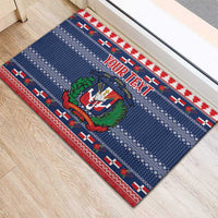 Personalized Dominican Republic Christmas Rubber Doormat Dominicana Coat Of Arms Christmas Pattern - Wonder Print Shop