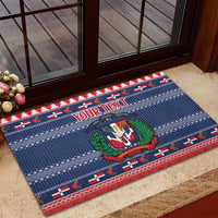 Personalized Dominican Republic Christmas Rubber Doormat Dominicana Coat Of Arms Christmas Pattern - Wonder Print Shop