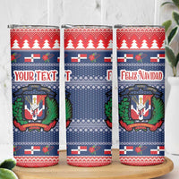 Personalized Dominican Republic Christmas Skinny Tumbler Dominicana Coat Of Arms Christmas Pattern - Wonder Print Shop