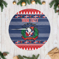 Personalized Dominican Republic Christmas Tree Skirt Dominicana Coat Of Arms Christmas Pattern - Wonder Print Shop