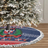 Personalized Dominican Republic Christmas Tree Skirt Dominicana Coat Of Arms Christmas Pattern - Wonder Print Shop