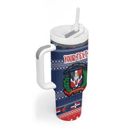 Personalized Dominican Republic Christmas Tumbler With Handle Dominicana Coat Of Arms Christmas Pattern - Wonder Print Shop