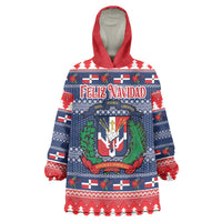 Personalized Dominican Republic Christmas Wearable Blanket Hoodie Dominicana Coat Of Arms Christmas Pattern - Wonder Print Shop