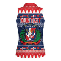 Personalized Dominican Republic Christmas Women Sleeveless Polo Shirt Dominicana Coat Of Arms Christmas Pattern - Wonder Print Shop