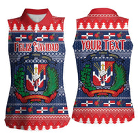 Personalized Dominican Republic Christmas Women Sleeveless Polo Shirt Dominicana Coat Of Arms Christmas Pattern - Wonder Print Shop