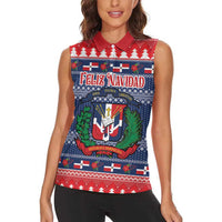 Personalized Dominican Republic Christmas Women Sleeveless Polo Shirt Dominicana Coat Of Arms Christmas Pattern - Wonder Print Shop
