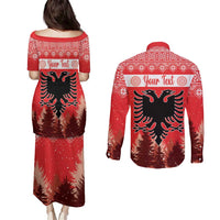 Personalized Albania Christmas Couples Matching Puletasi and Long Sleeve Button Shirt The Double-headed Eagle Christmas Pattern - Wonder Print Shop