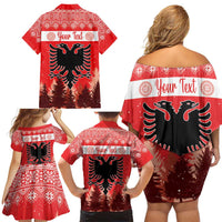 Personalized Albania Christmas Family Matching Off Shoulder Short Dress and Hawaiian Shirt The Double-headed Eagle Christmas Pattern - Wonder Print Shop