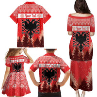Personalized Albania Christmas Family Matching Puletasi and Hawaiian Shirt The Double-headed Eagle Christmas Pattern - Wonder Print Shop