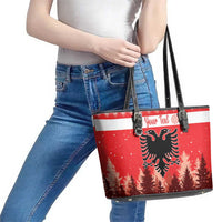 Personalized Albania Christmas Leather Tote Bag The Double-headed Eagle Christmas Pattern - Wonder Print Shop