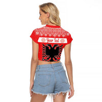 Personalized Albania Christmas Raglan Cropped T Shirt The Double-headed Eagle Christmas Pattern - Wonder Print Shop