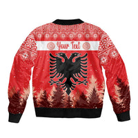 Personalized Albania Christmas Sleeve Zip Bomber Jacket The Double-headed Eagle Christmas Pattern - Wonder Print Shop