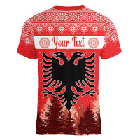 Personalized Albania Christmas Women V-Neck T-Shirt The Double-headed Eagle Christmas Pattern - Wonder Print Shop