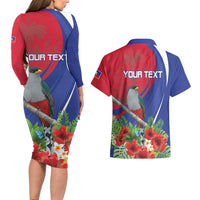 Personalized Hispaniolan Trogon Haiti Couples Matching Long Sleeve Bodycon Dress and Hawaiian Shirt Sporty Style - Wonder Print Shop
