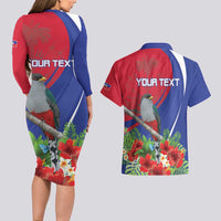 Personalized Hispaniolan Trogon Haiti Couples Matching Long Sleeve Bodycon Dress and Hawaiian Shirt Sporty Style - Wonder Print Shop