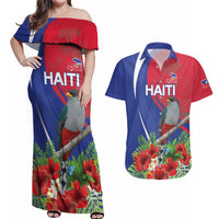Personalized Hispaniolan Trogon Haiti Couples Matching Off Shoulder Maxi Dress and Hawaiian Shirt Sporty Style - Wonder Print Shop