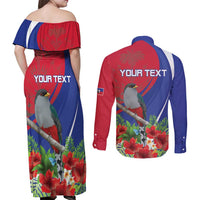 Personalized Hispaniolan Trogon Haiti Couples Matching Off Shoulder Maxi Dress and Long Sleeve Button Shirt Sporty Style - Wonder Print Shop