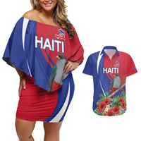 Personalized Hispaniolan Trogon Haiti Couples Matching Off Shoulder Short Dress and Hawaiian Shirt Sporty Style - Wonder Print Shop