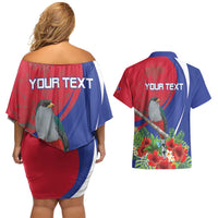 Personalized Hispaniolan Trogon Haiti Couples Matching Off Shoulder Short Dress and Hawaiian Shirt Sporty Style - Wonder Print Shop