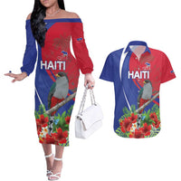 Personalized Hispaniolan Trogon Haiti Couples Matching Off The Shoulder Long Sleeve Dress and Hawaiian Shirt Sporty Style - Wonder Print Shop