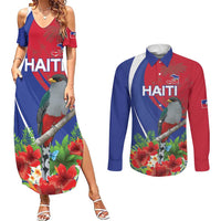 Personalized Hispaniolan Trogon Haiti Couples Matching Summer Maxi Dress and Long Sleeve Button Shirt Sporty Style - Wonder Print Shop