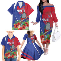 Personalized Hispaniolan Trogon Haiti Family Matching Off The Shoulder Long Sleeve Dress and Hawaiian Shirt Sporty Style - Wonder Print Shop
