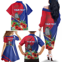 Personalized Hispaniolan Trogon Haiti Family Matching Off The Shoulder Long Sleeve Dress and Hawaiian Shirt Sporty Style - Wonder Print Shop