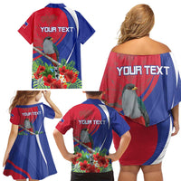 Personalized Hispaniolan Trogon Haiti Family Matching Off Shoulder Short Dress and Hawaiian Shirt Sporty Style - Wonder Print Shop