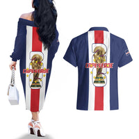 Cape Verde Football Couples Matching Off The Shoulder Long Sleeve Dress and Hawaiian Shirt Tubaroes Azuis World Cup 2026 - Wonder Print Shop