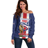 Cape Verde Football Off Shoulder Sweater Tubaroes Azuis World Cup 2026 - Wonder Print Shop