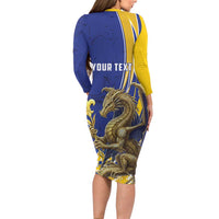 Bosnia and Herzegovina Independence Day Personalized Long Sleeve Bodycon Dress Medieval Dragon Fleur-de-Lis Patriotic