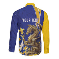 Bosnia and Herzegovina Independence Day Personalized Long Sleeve Button Shirt Medieval Dragon Fleur-de-Lis Patriotic
