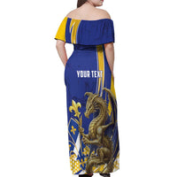 Bosnia and Herzegovina Independence Day Personalized Off Shoulder Maxi Dress Medieval Dragon Fleur-de-Lis Patriotic