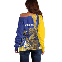 Bosnia and Herzegovina Independence Day Personalized Off Shoulder Sweater Medieval Dragon Fleur-de-Lis Patriotic
