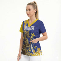 Bosnia and Herzegovina Independence Day Personalized Scrub Top Medieval Dragon Fleur-de-Lis Patriotic