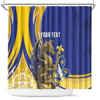 Bosnia and Herzegovina Independence Day Personalized Shower Curtain Medieval Dragon Fleur-de-Lis Patriotic