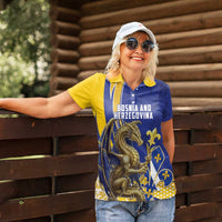 Bosnia and Herzegovina Independence Day Personalized Women Polo Shirt Medieval Dragon Fleur-de-Lis Patriotic