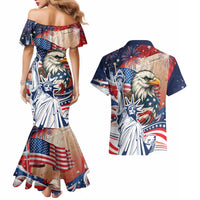 United States Fourth Of July Couples Matching Mermaid Dress and Hawaiian Shirt Eagle Dead With American Flag