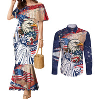 United States Fourth Of July Couples Matching Mermaid Dress and Long Sleeve Button Shirt Eagle Dead With American Flag
