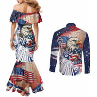 United States Fourth Of July Couples Matching Mermaid Dress and Long Sleeve Button Shirt Eagle Dead With American Flag