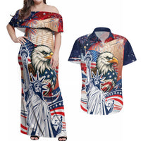 United States Fourth Of July Couples Matching Off Shoulder Maxi Dress and Hawaiian Shirt Eagle Dead With American Flag
